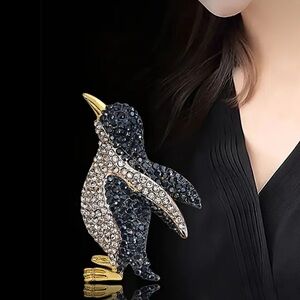 Chic Gold and Black Penguin Brooch